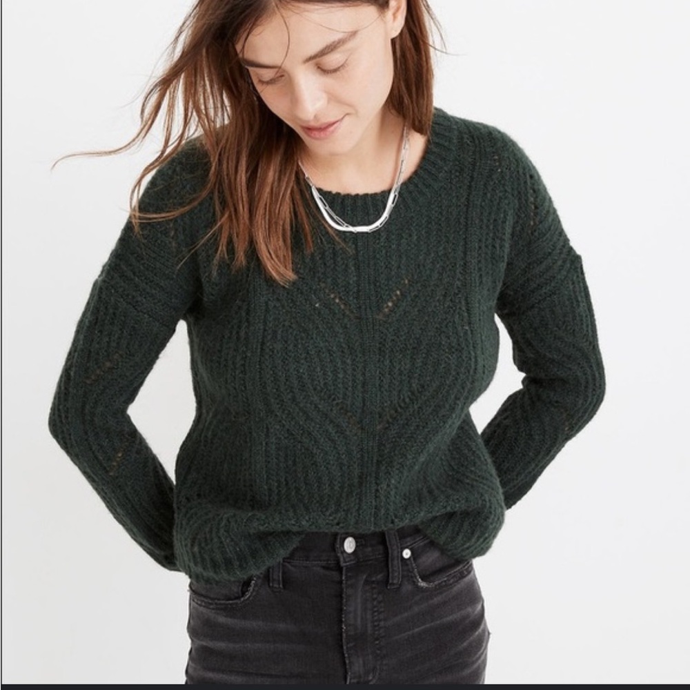 Madewell Dark Green Textured Crewneck Sweater